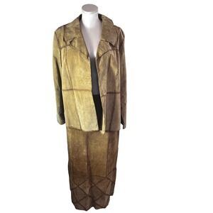 Vintage Tan Suede Patchwork Jacket‎ (18) Skirt (14) Set Boho Festival Western